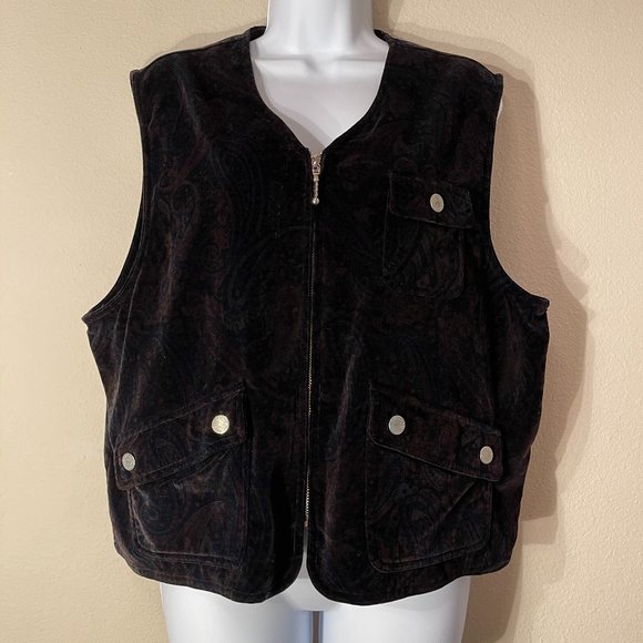 Jones New York Sport 100% Cotton Velvet Paisley Vest Waistcoat LP Petite Zipper - Picture 1 of 6